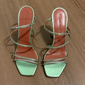Amina Muaddi Naima Green Crystal Heels